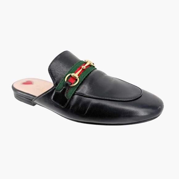 Gucci Princetown Horsebit Loafer Mule EU 38 US 8 Black Leather Flat Web Stripe - Picture 8 of 13